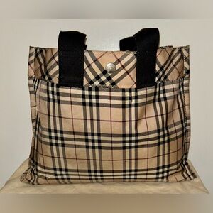 Auth BURBERRY BLUE LABEL Nova Check Tote Hand Bag Purse Nylon.